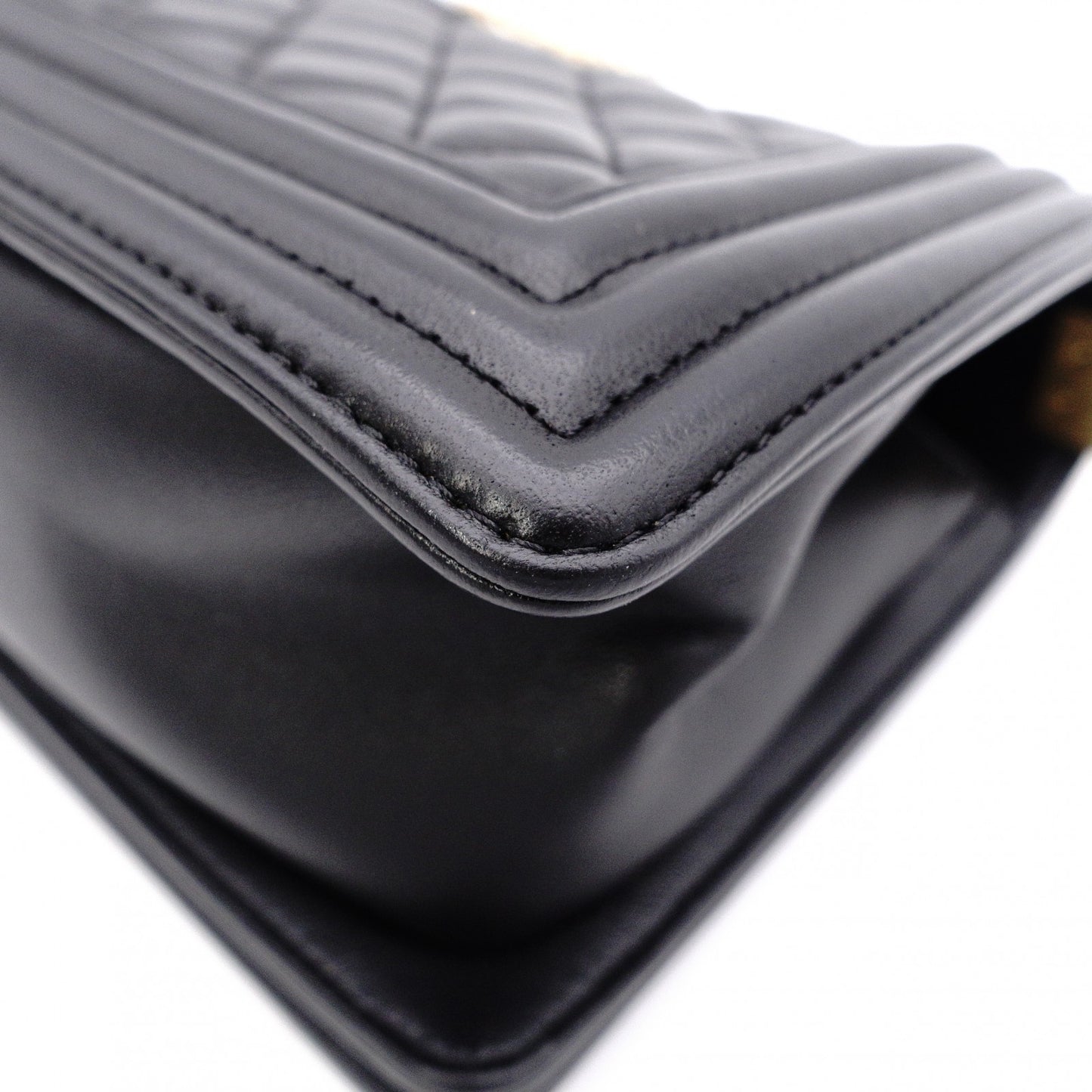 CHANEL Lambskin Boy Chanel 25 Shoulder Bag, Leather, Black with Gold Hardware