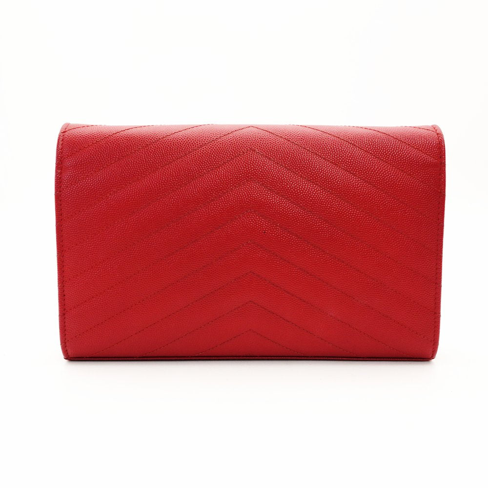 Saint Laurent Cassandra Classic Chain Wallet Red Leather Red Crossbody YSL R801124