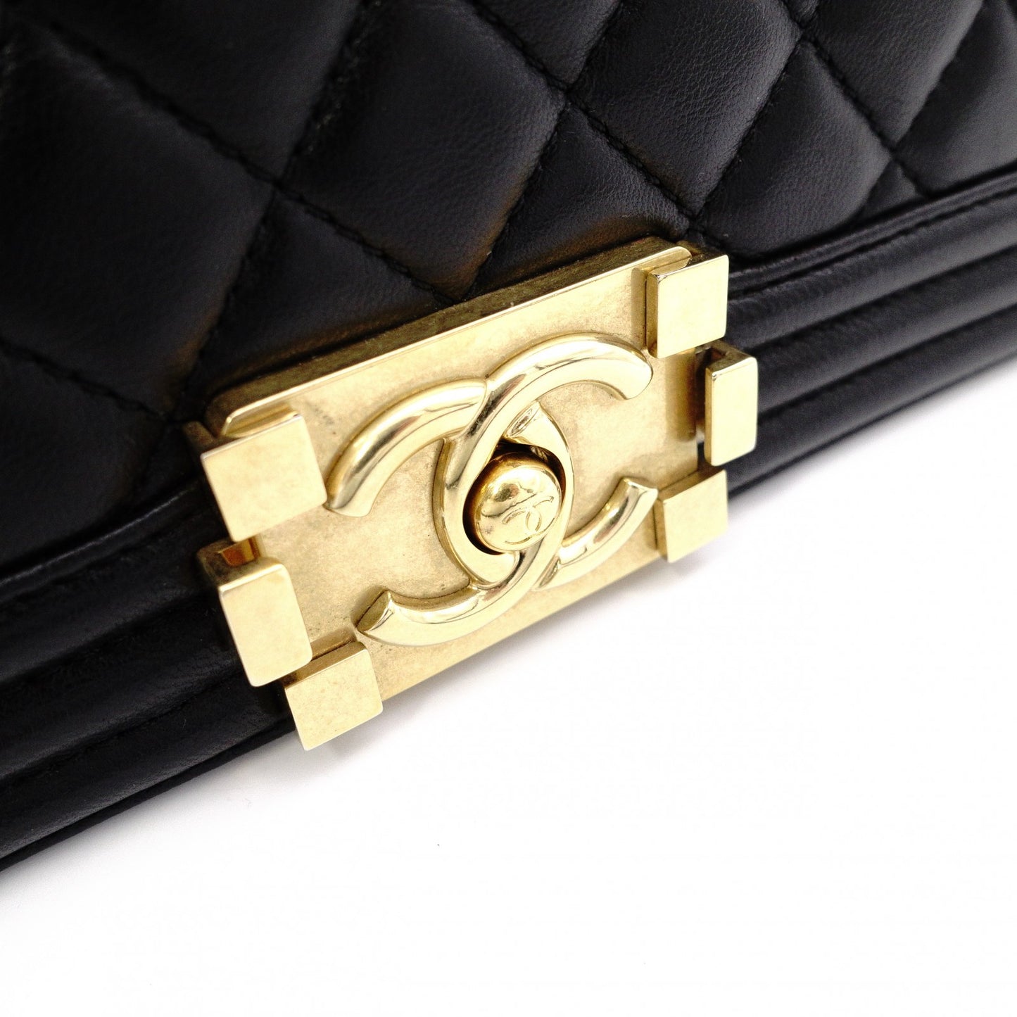 CHANEL Lambskin Boy Chanel 25 Shoulder Bag, Leather, Black with Gold Hardware