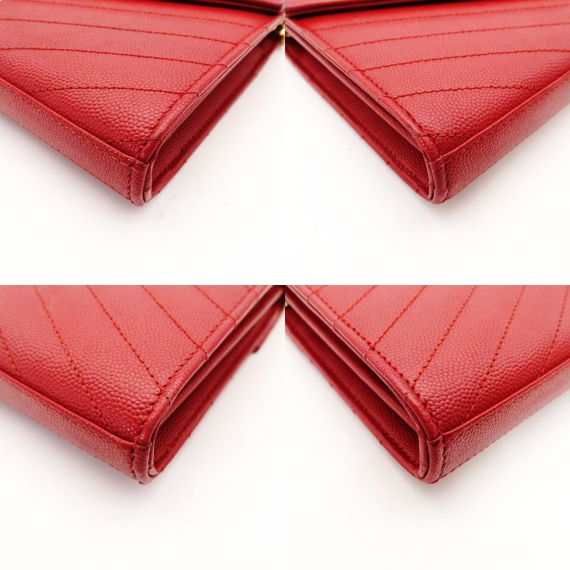 Saint Laurent Cassandra Classic Chain Wallet Red Leather Red Crossbody YSL R801124