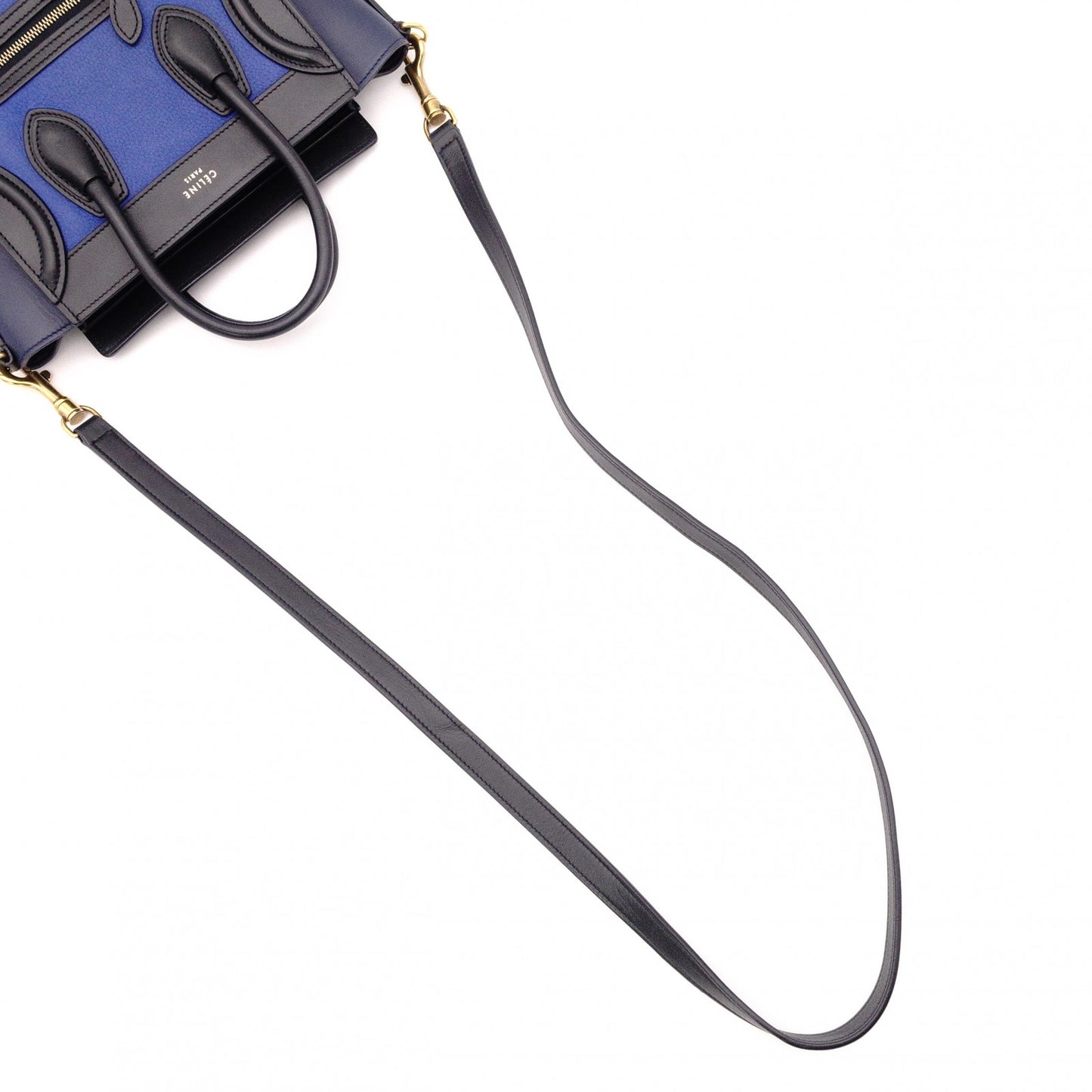 CELINE Luggage Nano Shopper Handbag, Leather/Suede, Blue, 2-Way Crossbody