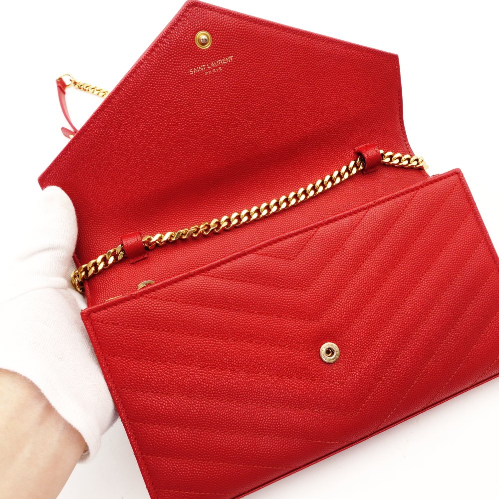 Saint Laurent Cassandra Classic Chain Wallet Red Leather Red Crossbody YSL R801124