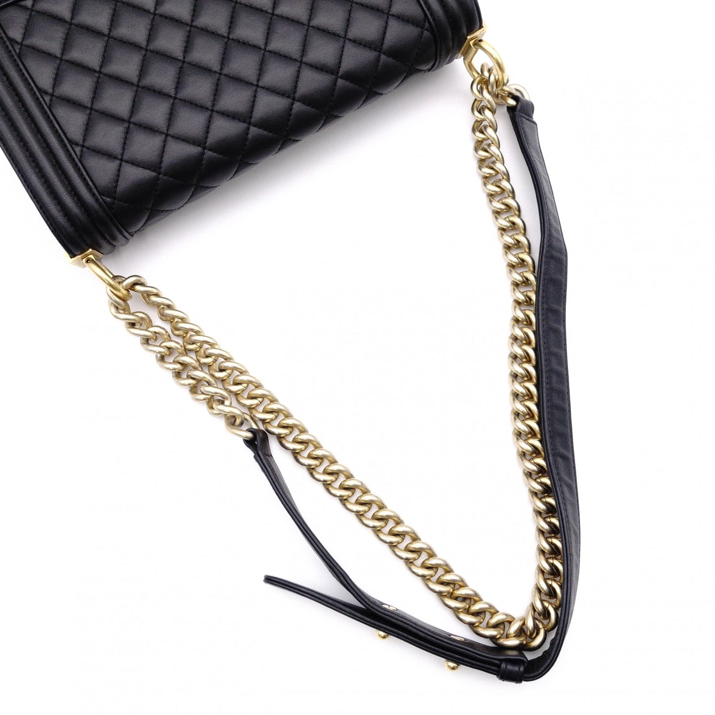 CHANEL Lambskin Boy Chanel 25 Shoulder Bag, Leather, Black with Gold Hardware