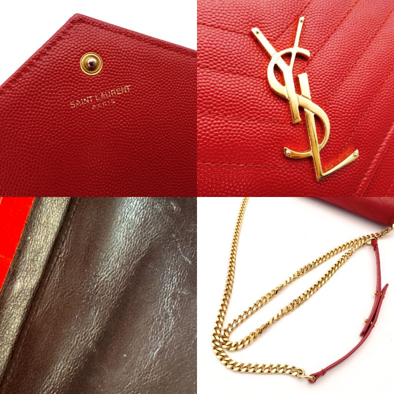 Saint Laurent Cassandra Classic Chain Wallet Red Leather Red Crossbody YSL R801124