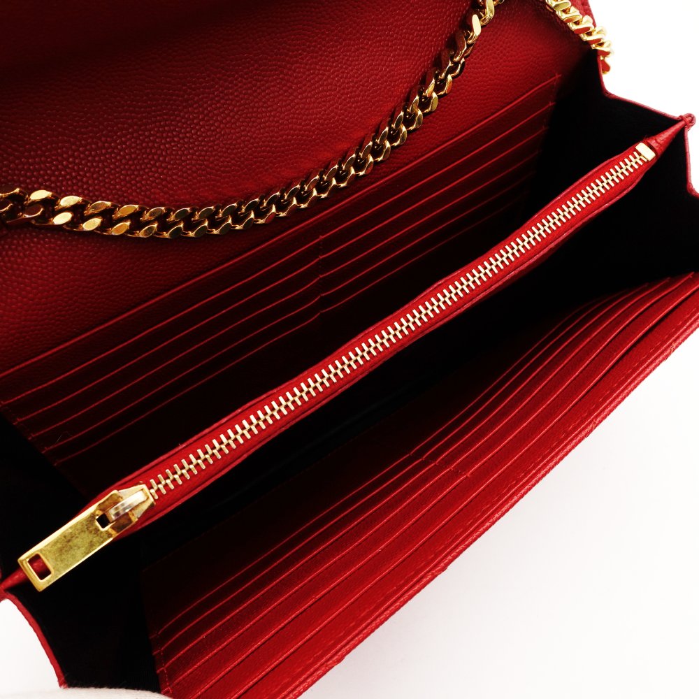 Saint Laurent Cassandra Classic Chain Wallet Red Leather Red Crossbody YSL R801124