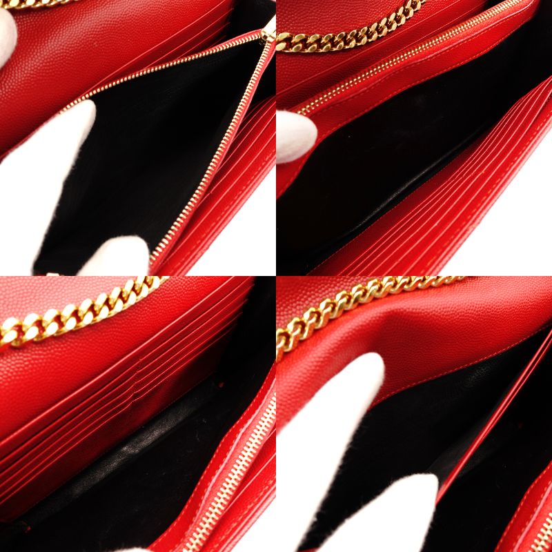 Saint Laurent Cassandra Classic Chain Wallet Red Leather Red Crossbody YSL R801124