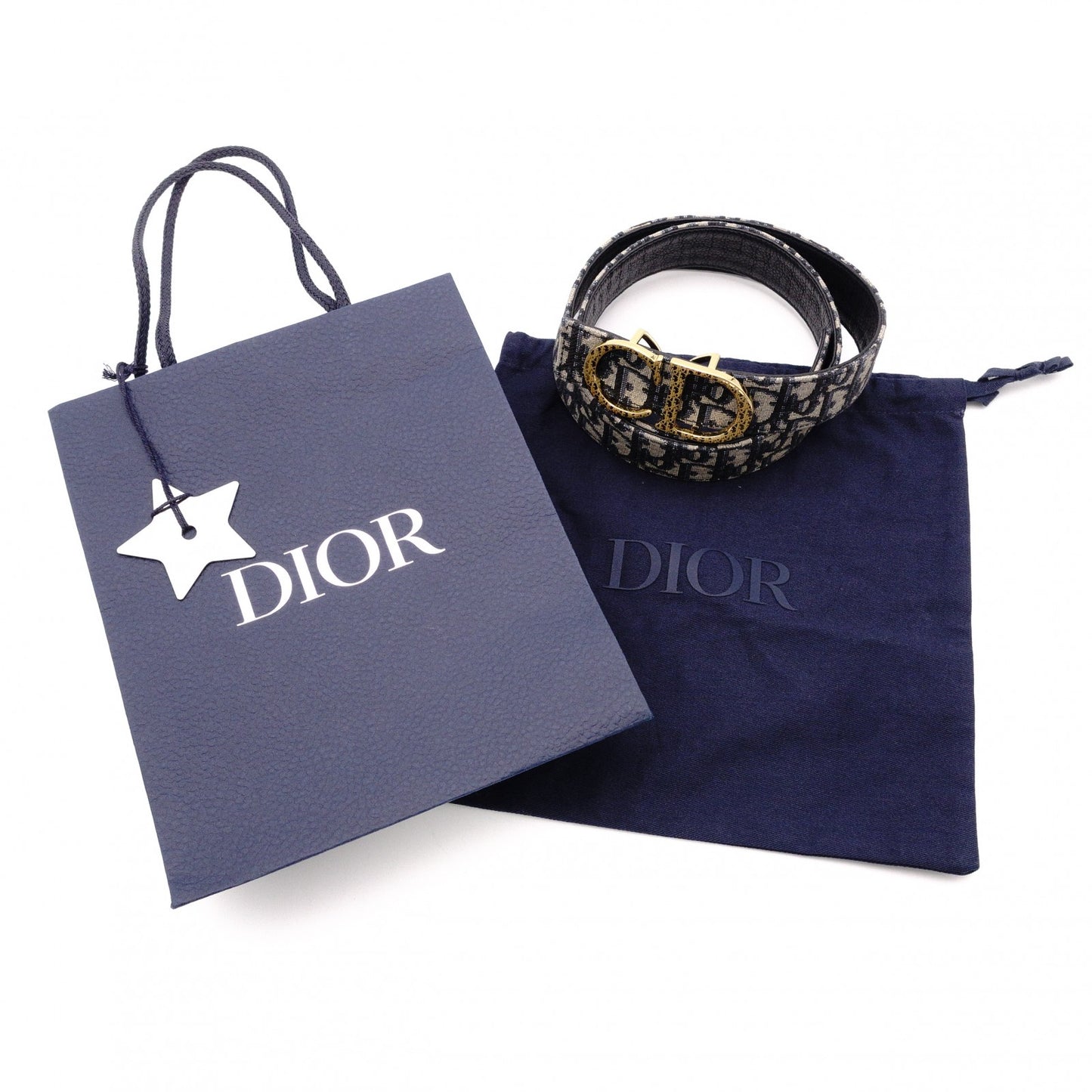 DIOR Dior Jacquard Dior Oblique Belt, Canvas and Leather, Navy, Size 90