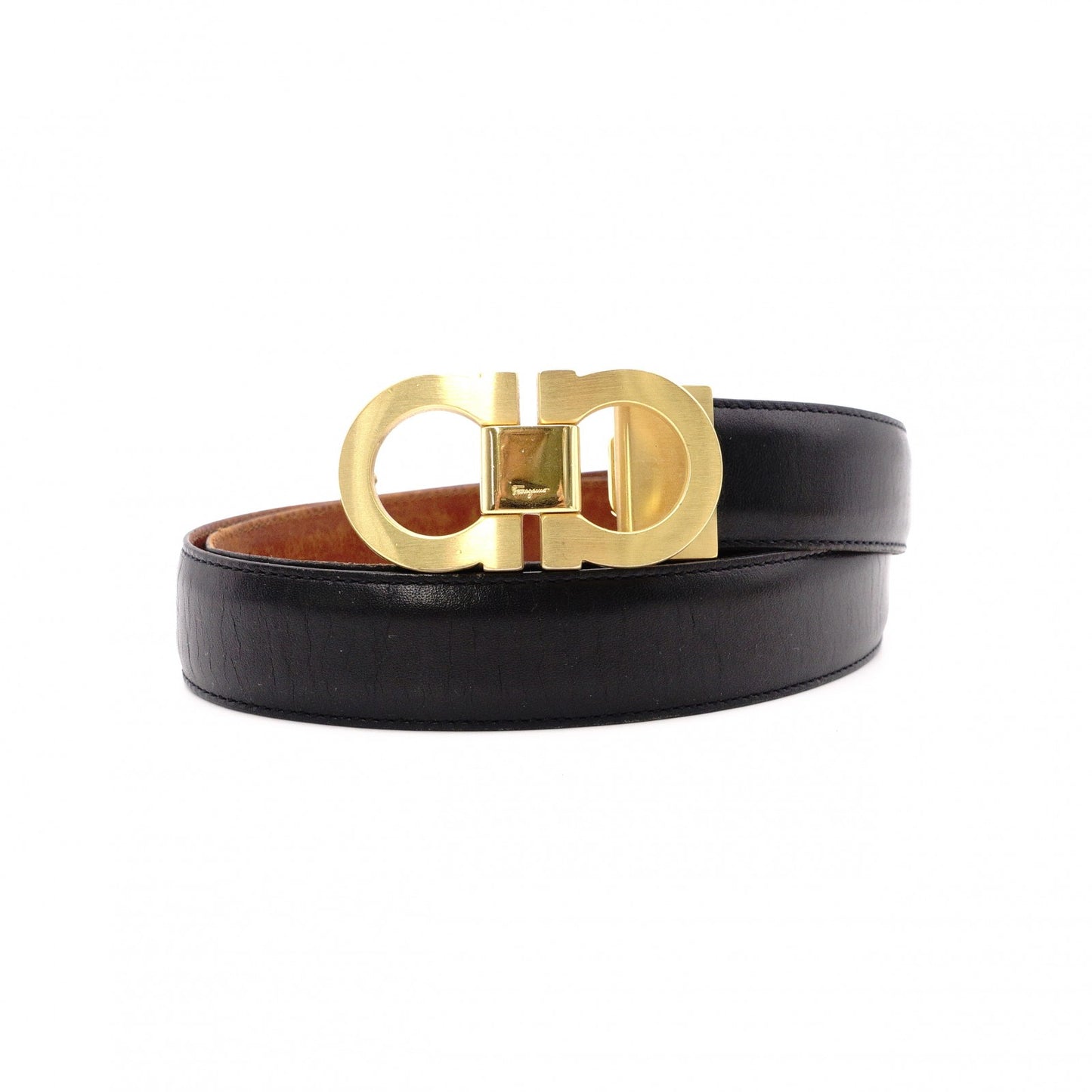 Salvatore Ferragamo Reversible Double Gancini Belt, Leather, Black
