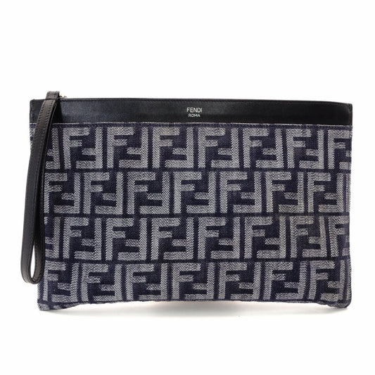 FENDI Zucca Medium Clutch Bag Navy × Black Canvas FF Logo 7N0134 R801561