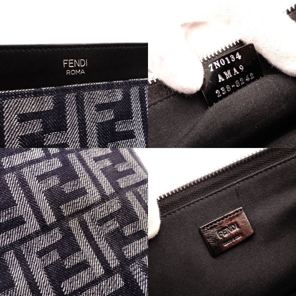 FENDI Zucca Medium Clutch Bag Navy × Black Canvas FF Logo 7N0134 R801561