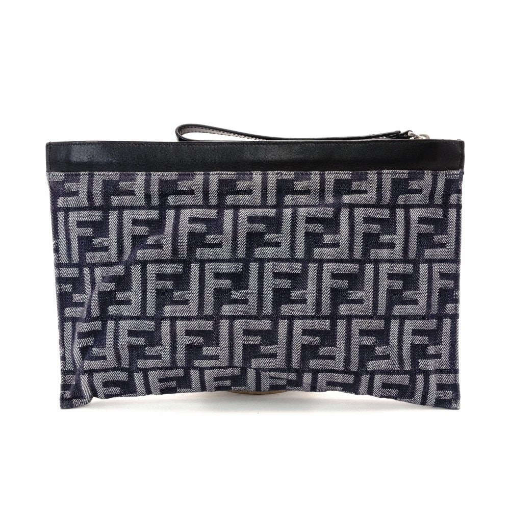FENDI Zucca Medium Clutch Bag Navy × Black Canvas FF Logo 7N0134 R801561