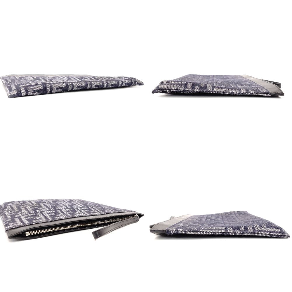 FENDI Zucca Medium Clutch Bag Navy × Black Canvas FF Logo 7N0134 R801561