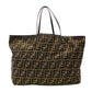 FENDI Zucca Tote Bag Brown-Tone Cotton × Leather with Pouch Shoulder Bag FF Logo R801155