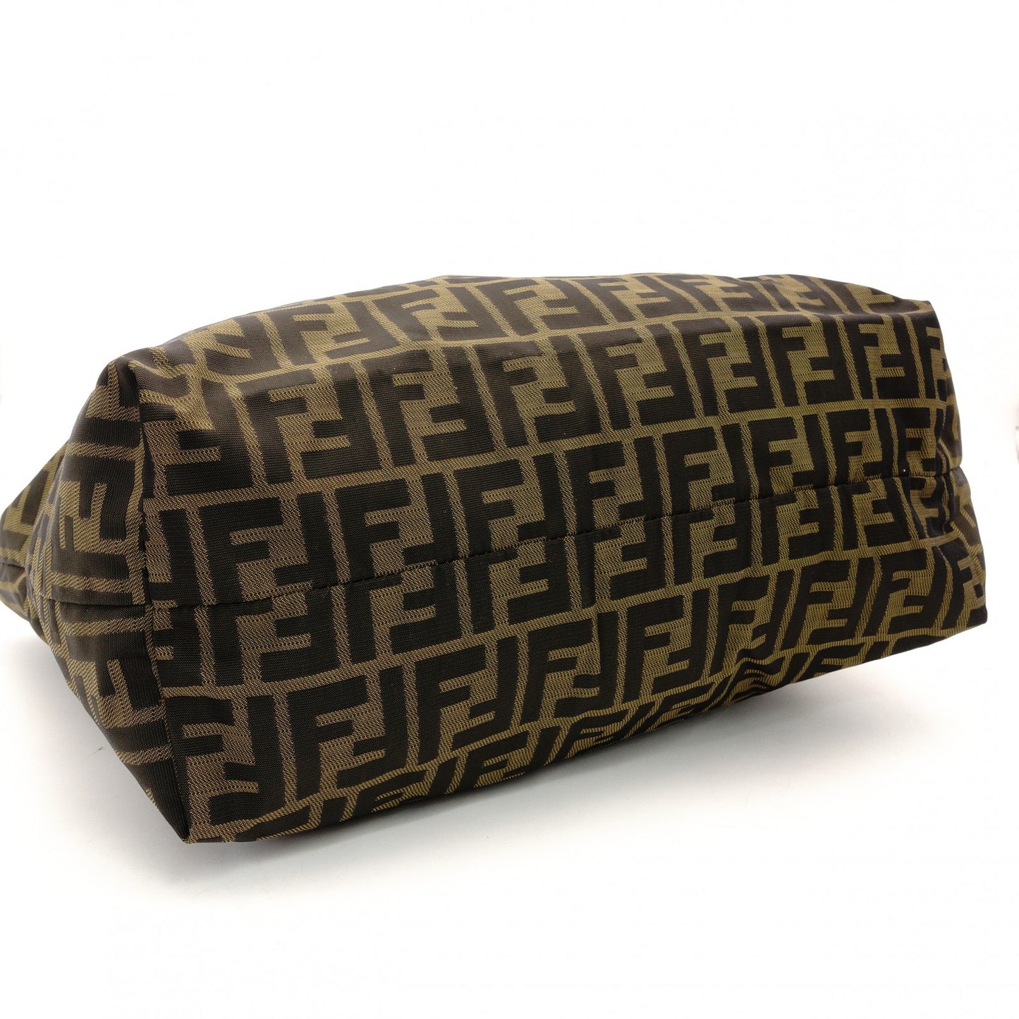 FENDI Zucca Tote Bag Brown-Tone Cotton × Leather with Pouch Shoulder Bag FF Logo R801155