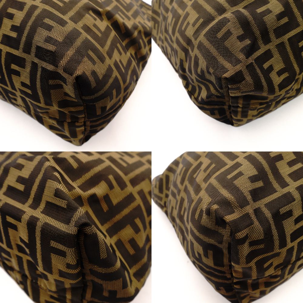 FENDI Zucca Tote Bag Brown-Tone Cotton × Leather with Pouch Shoulder Bag FF Logo R801155