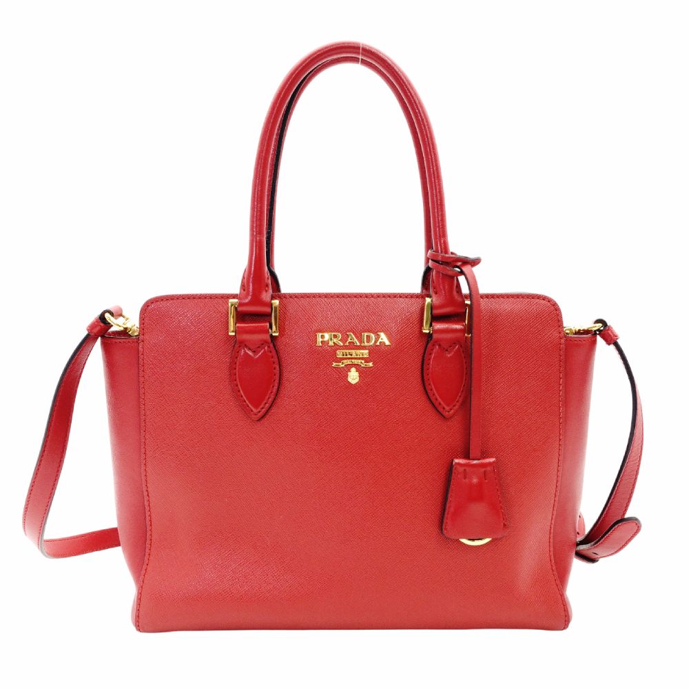 PRADA Saffiano Leather Handbag Red Leather 2-Way Red Gold Hardware Crossbody R801479