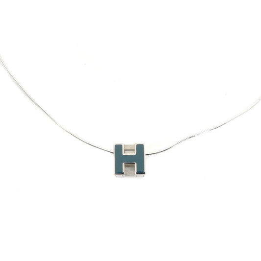Hermès HERMES Cage d'Or H Cube Necklace Blue × Silver H Logo With Box 7-9-418