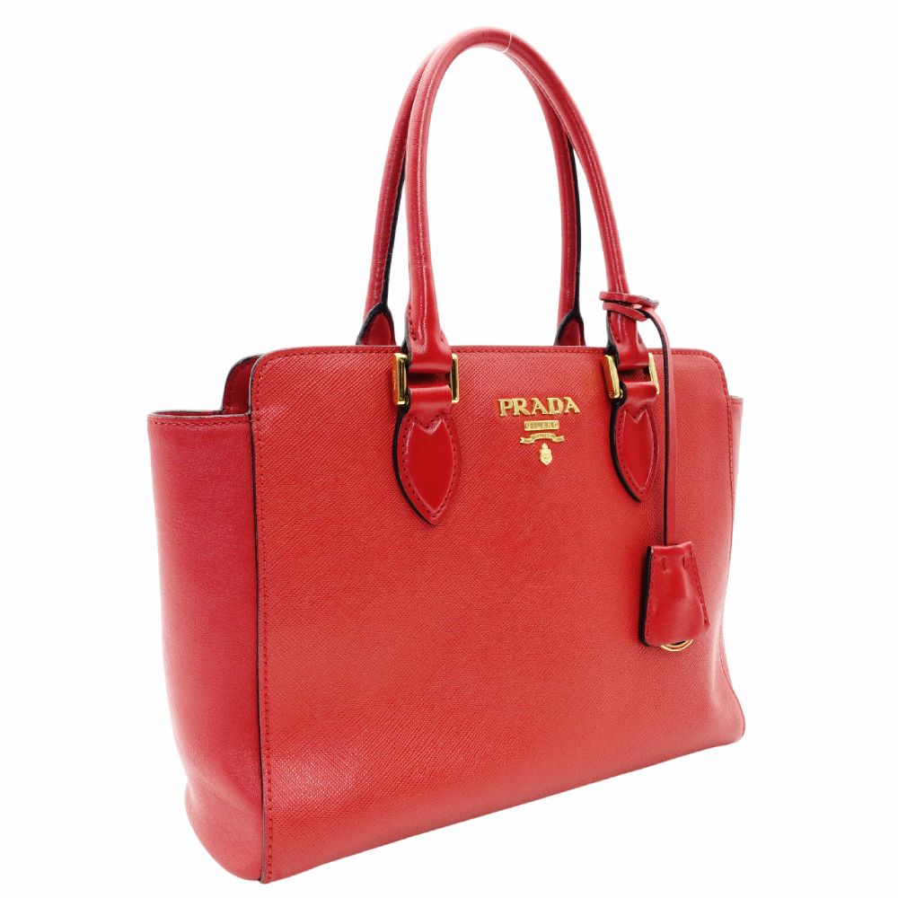 PRADA Saffiano Leather Handbag Red Leather 2-Way Red Gold Hardware Crossbody R801479