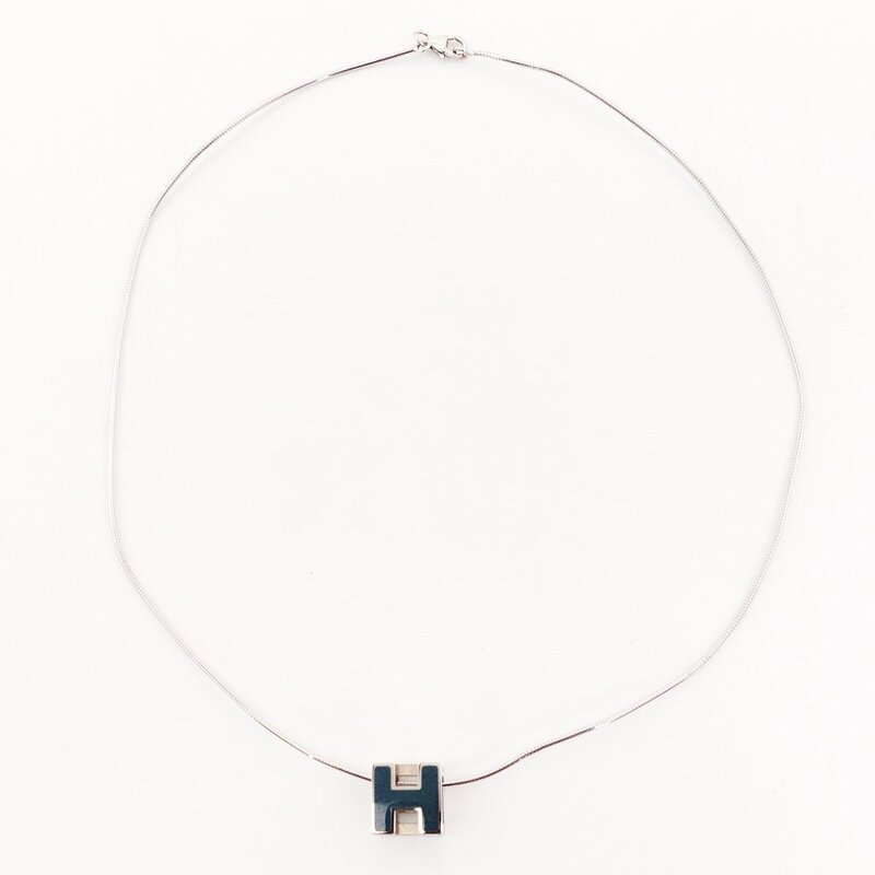 Hermès HERMES Cage d'Or H Cube Necklace Blue × Silver H Logo With Box 7-9-418