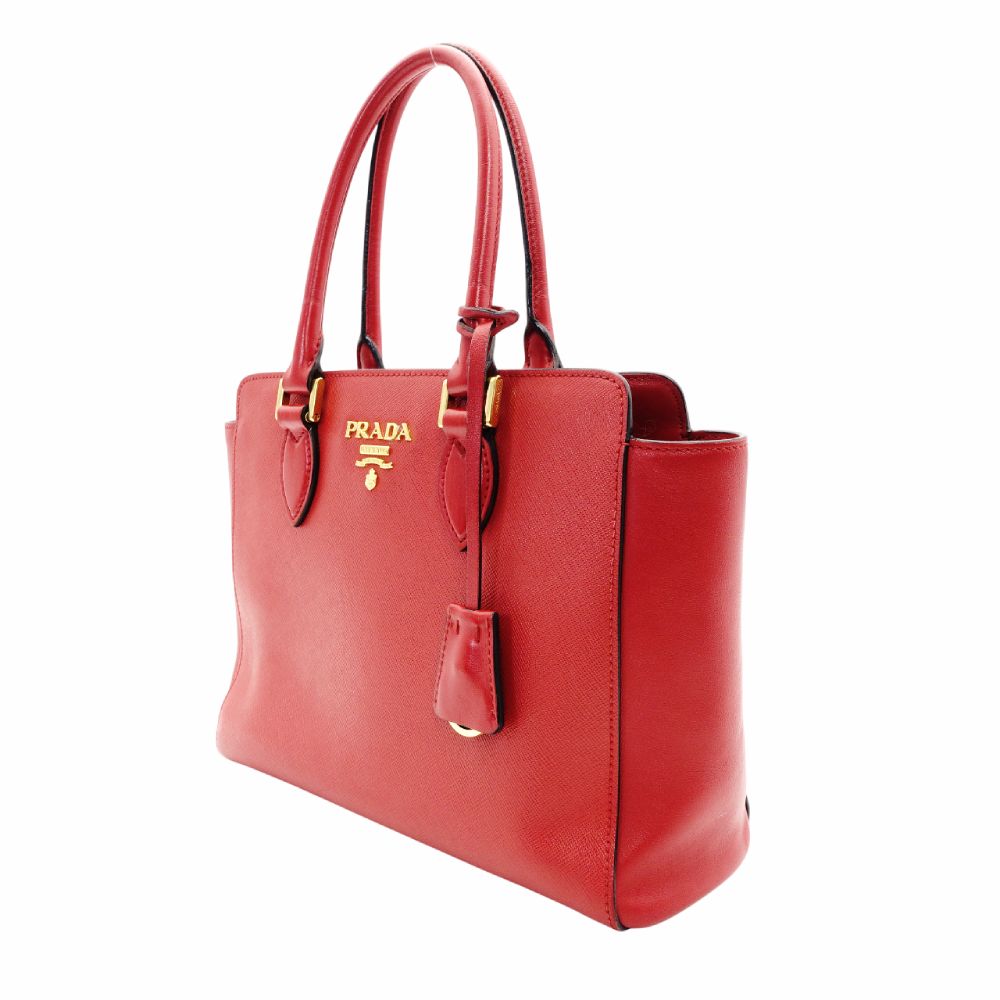 PRADA Saffiano Leather Handbag Red Leather 2-Way Red Gold Hardware Crossbody R801479