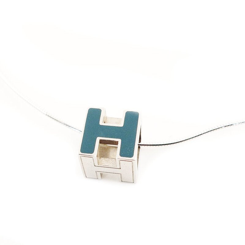 Hermès HERMES Cage d'Or H Cube Necklace Blue × Silver H Logo With Box 7-9-418
