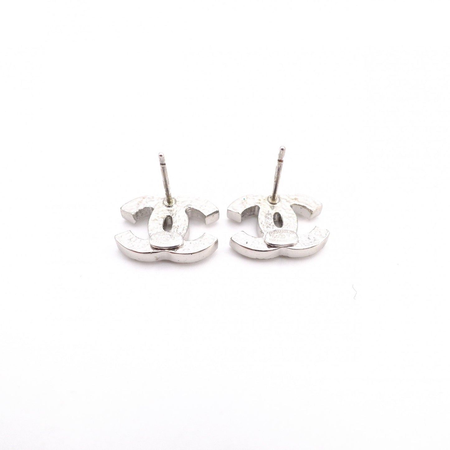 CHANEL Earrings, Metal, Rhinestones, Silver, CC Logo, Comes with Box