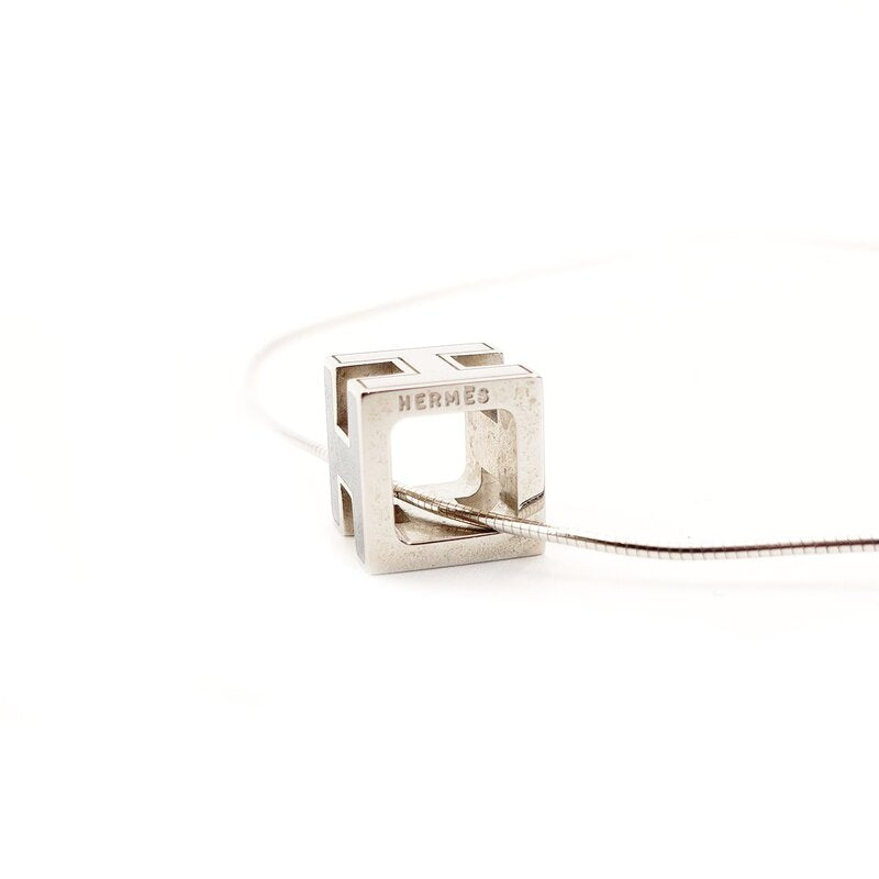 Hermès HERMES Cage d'Or H Cube Necklace Blue × Silver H Logo With Box 7-9-418