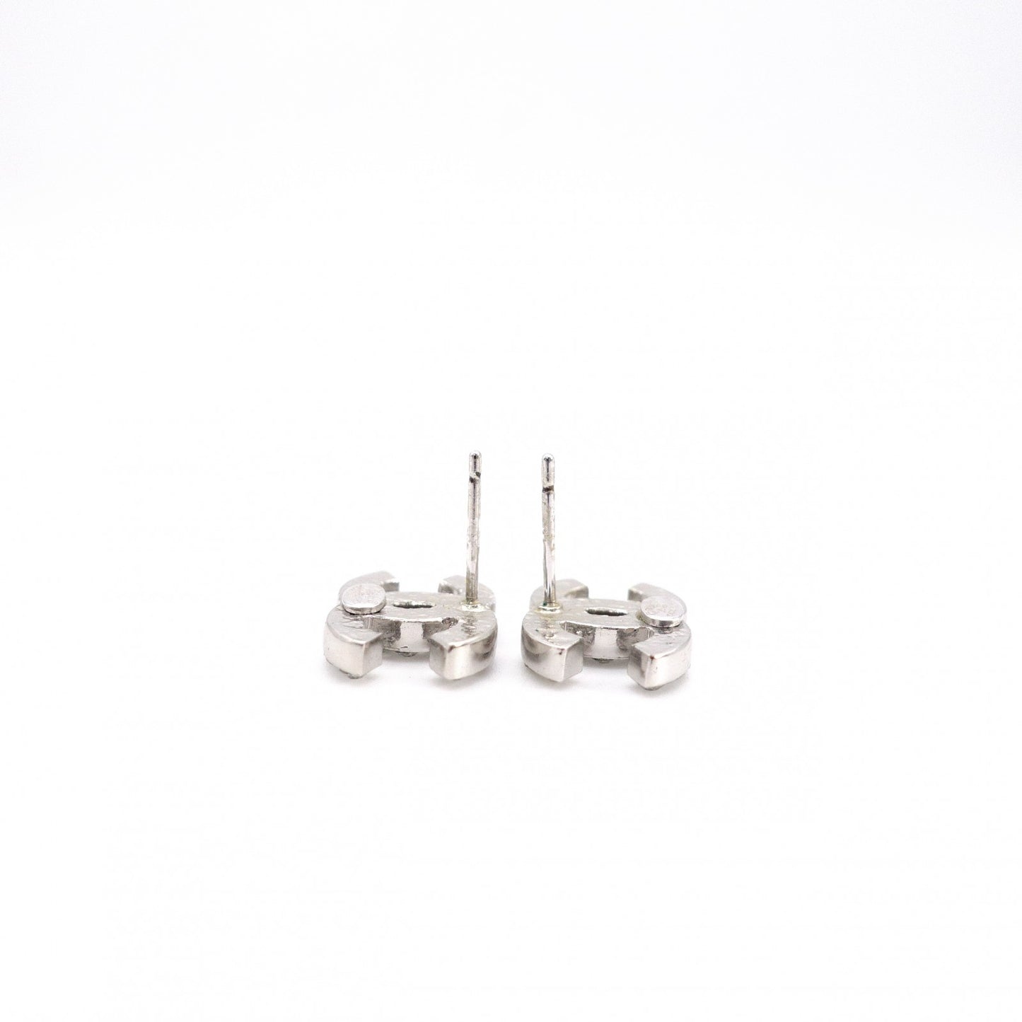 CHANEL Earrings, Metal, Rhinestones, Silver, CC Logo, Comes with Box