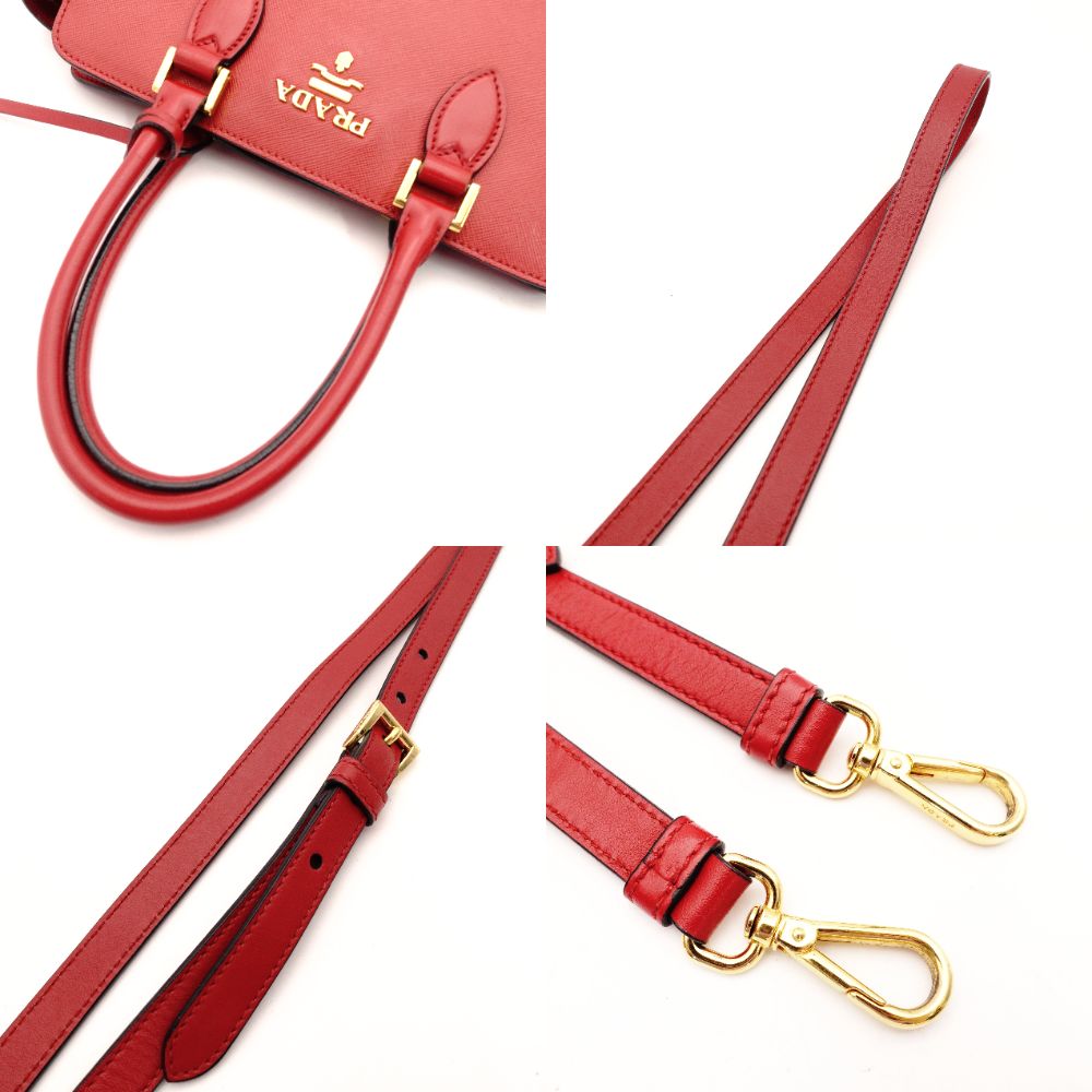 PRADA Saffiano Leather Handbag Red Leather 2-Way Red Gold Hardware Crossbody R801479