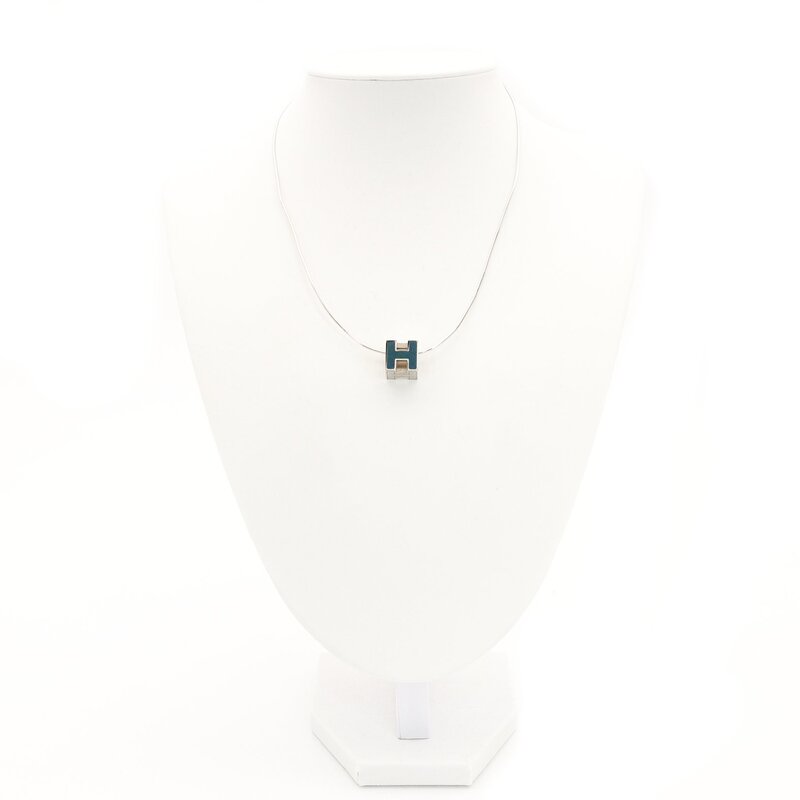 Hermès HERMES Cage d'Or H Cube Necklace Blue × Silver H Logo With Box 7-9-418