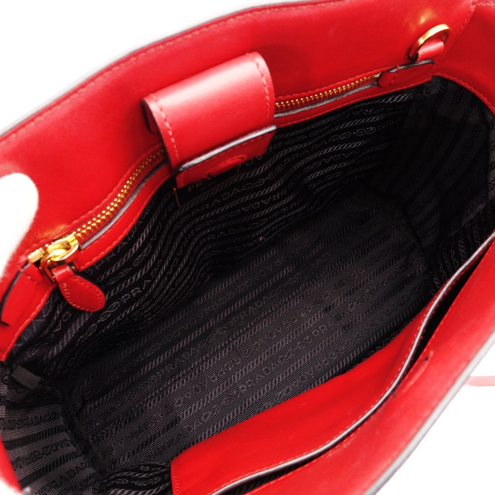 PRADA Saffiano Leather Handbag Red Leather 2-Way Red Gold Hardware Crossbody R801479