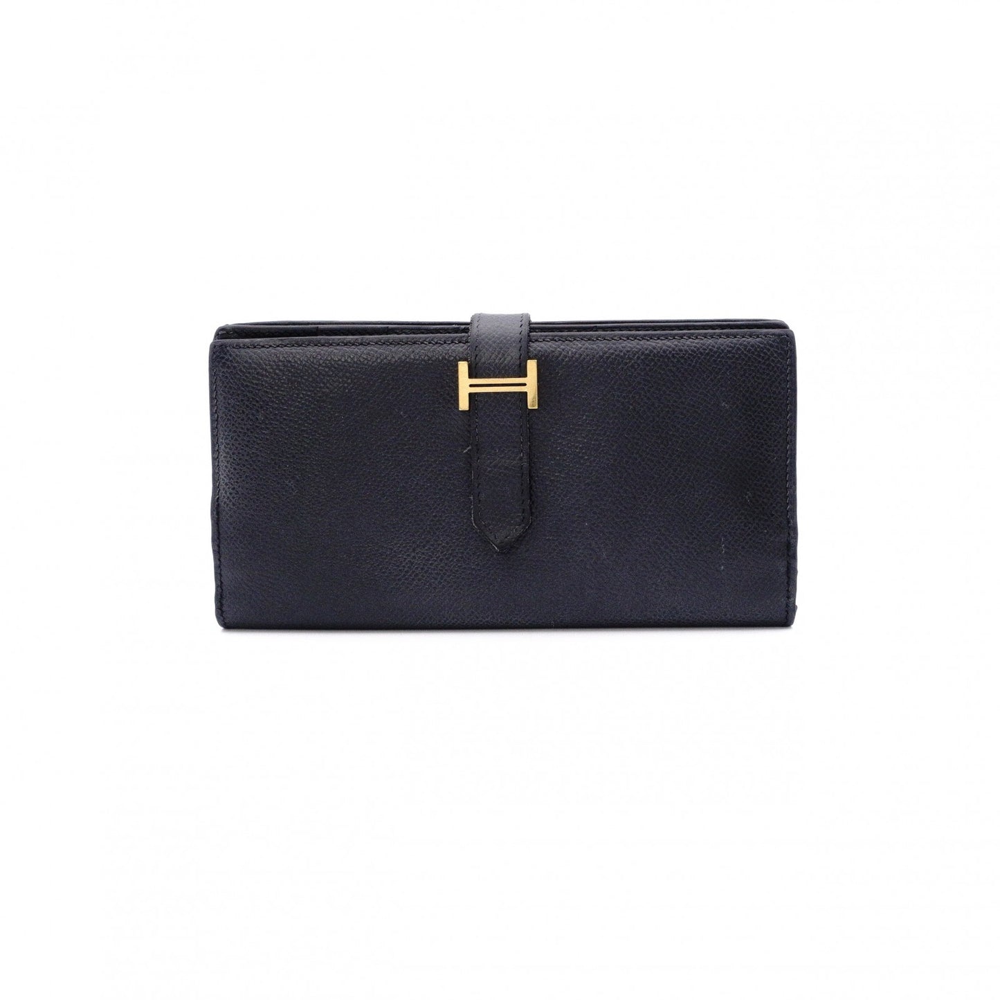 HERMES Béan Soufflé Long Wallet, Leather, Black, Epson, Gold Hardware, □J Stamped