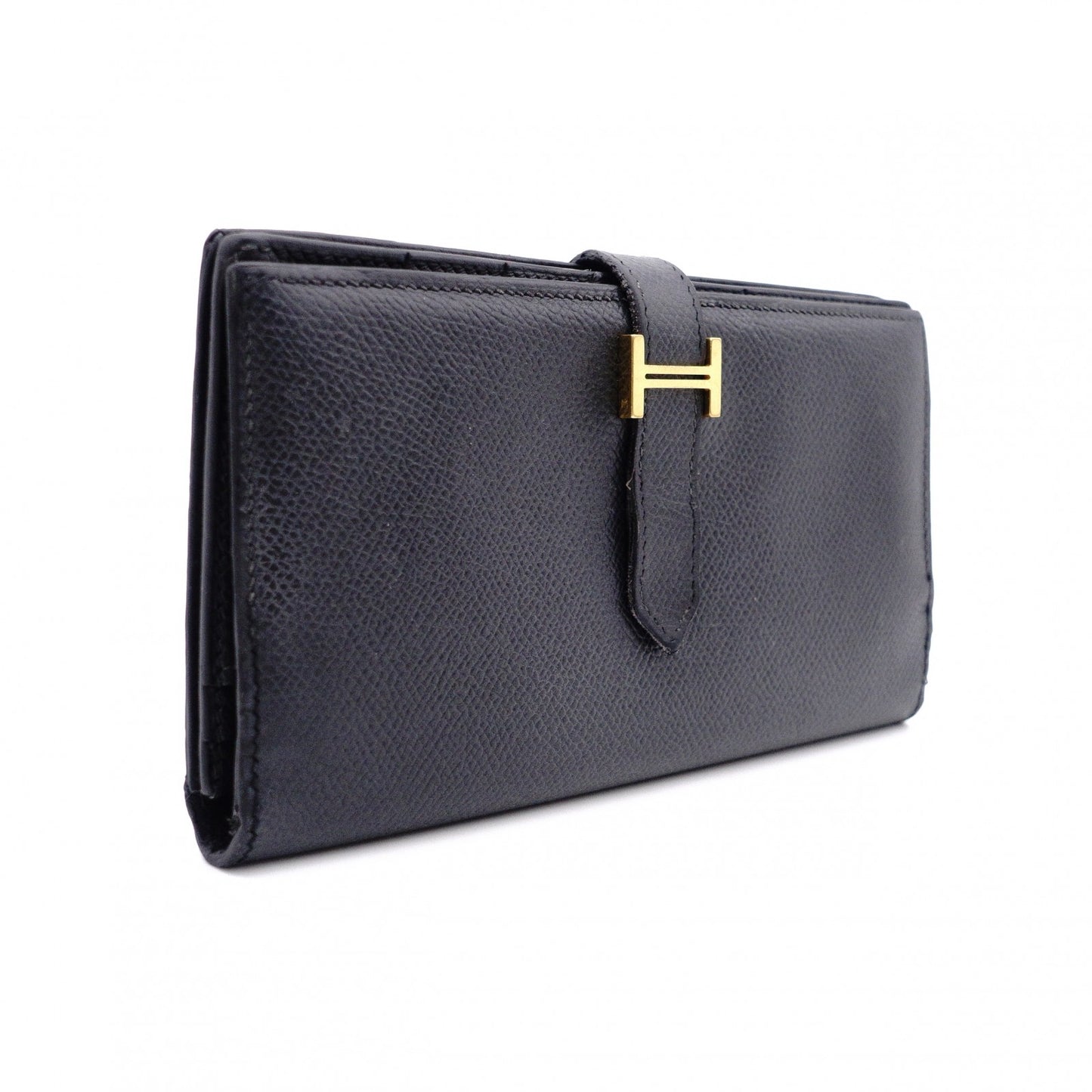 HERMES Béan Soufflé Long Wallet, Leather, Black, Epson, Gold Hardware, □J Stamped