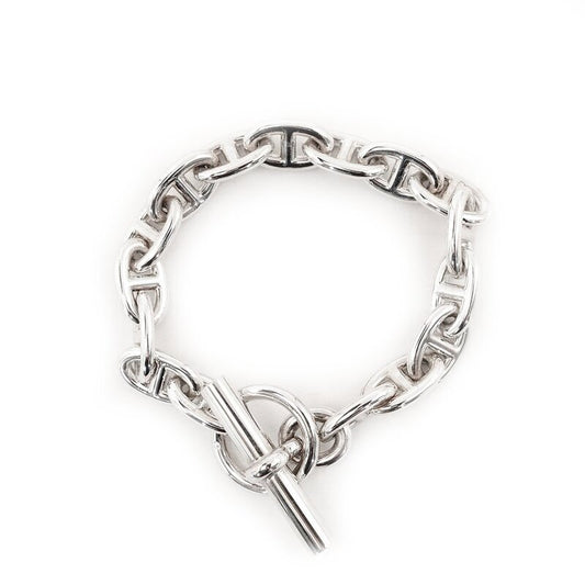 HERMES Chain Link MM Bracelet 16 Links Silver Bangle Sterling Silver 925 57g 6-8-606