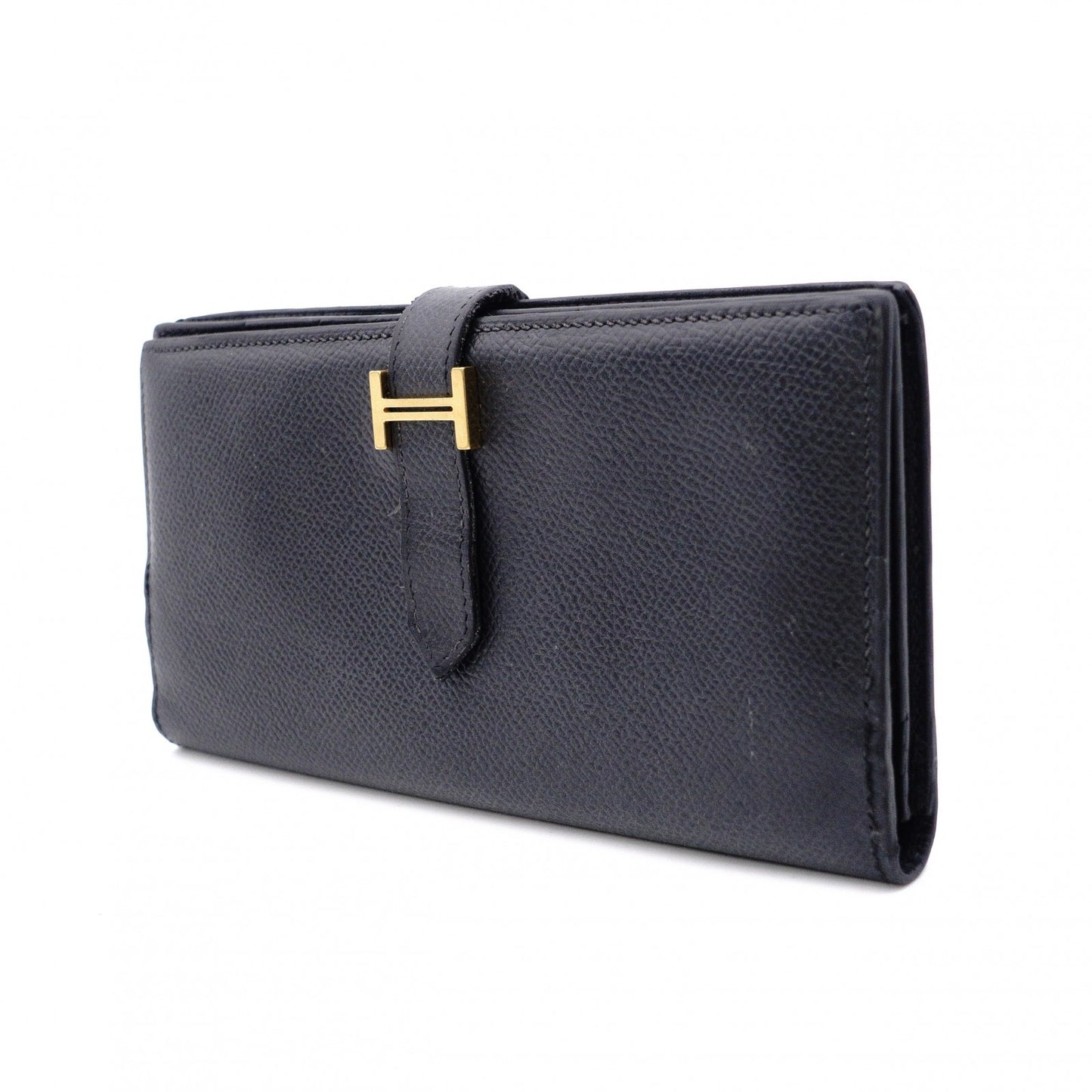 HERMES Béan Soufflé Long Wallet, Leather, Black, Epson, Gold Hardware, □J Stamped