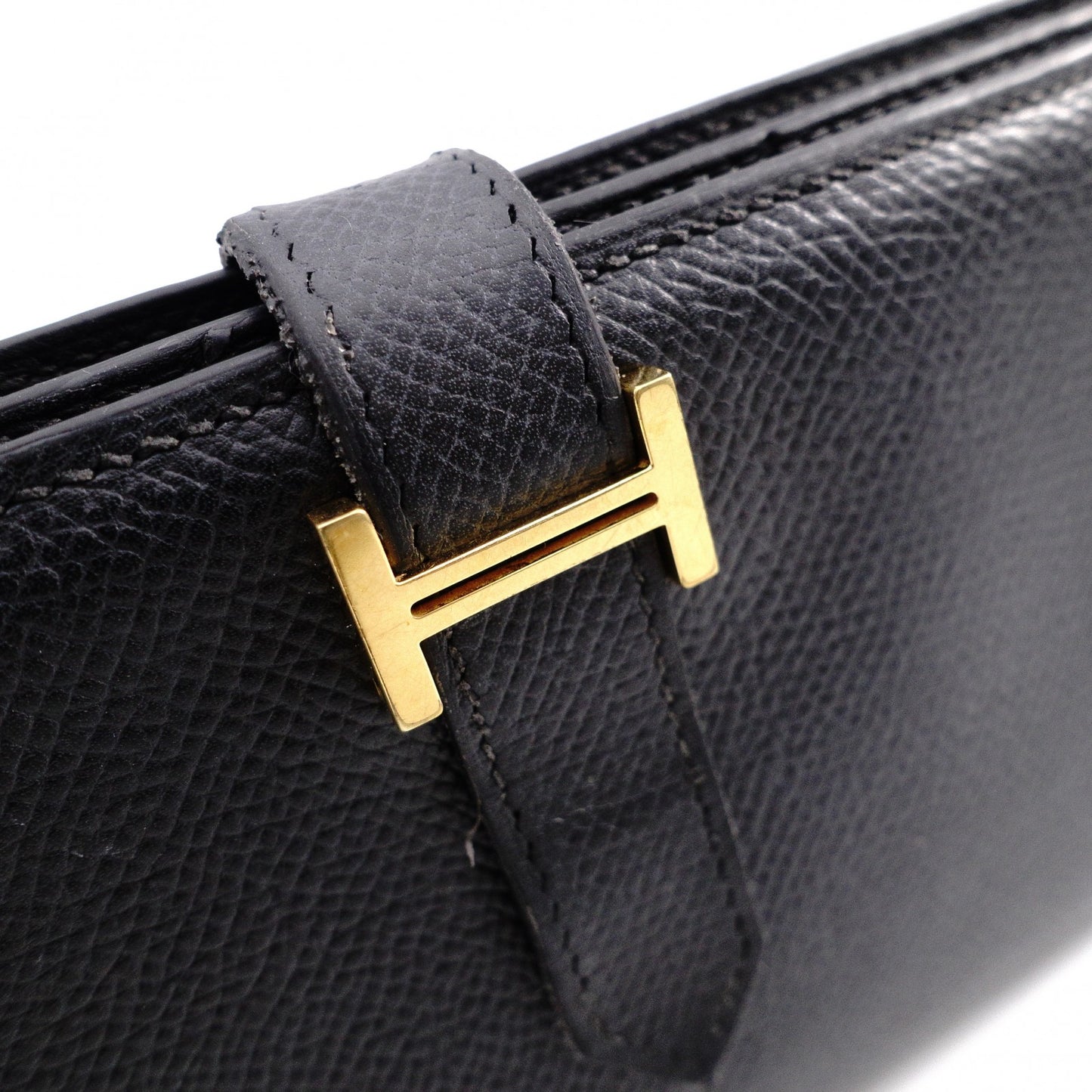 HERMES Béan Soufflé Long Wallet, Leather, Black, Epson, Gold Hardware, □J Stamped