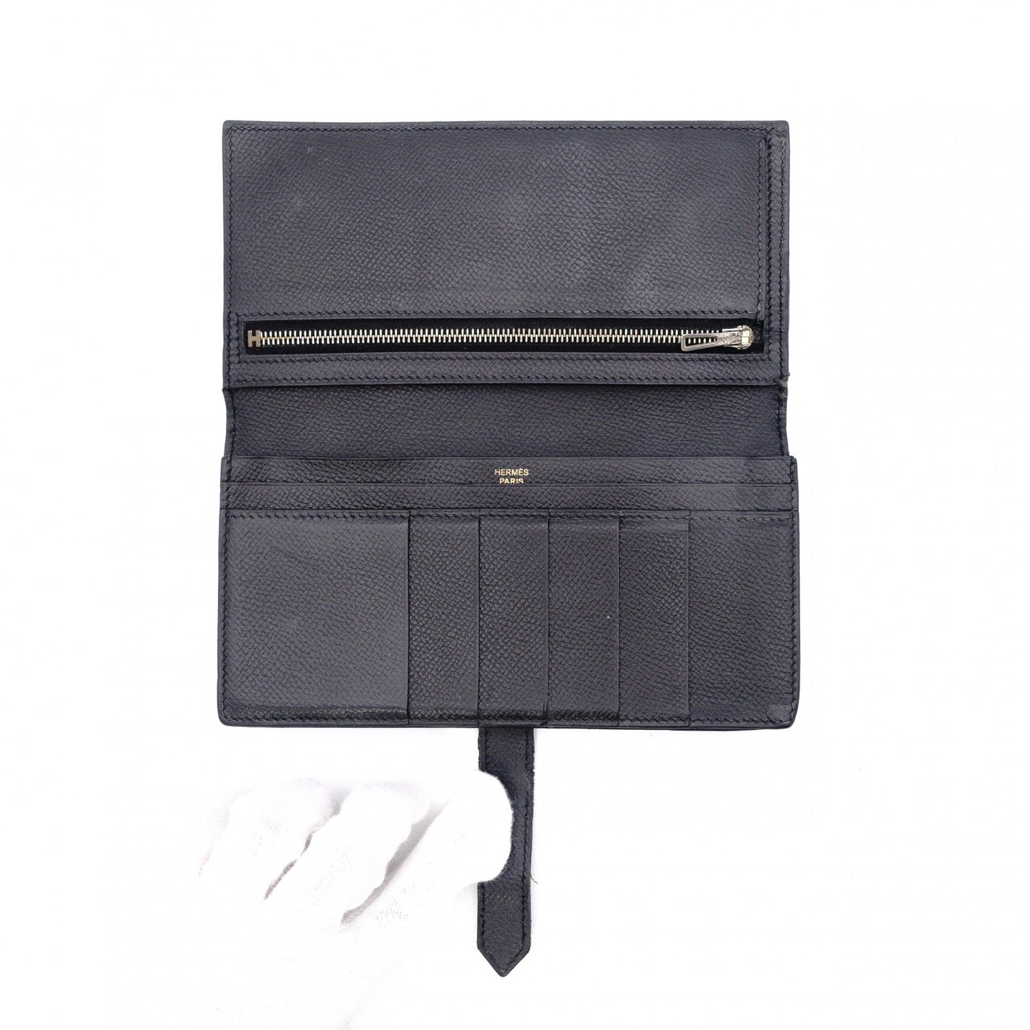 HERMES Béan Soufflé Long Wallet, Leather, Black, Epson, Gold Hardware, □J Stamped