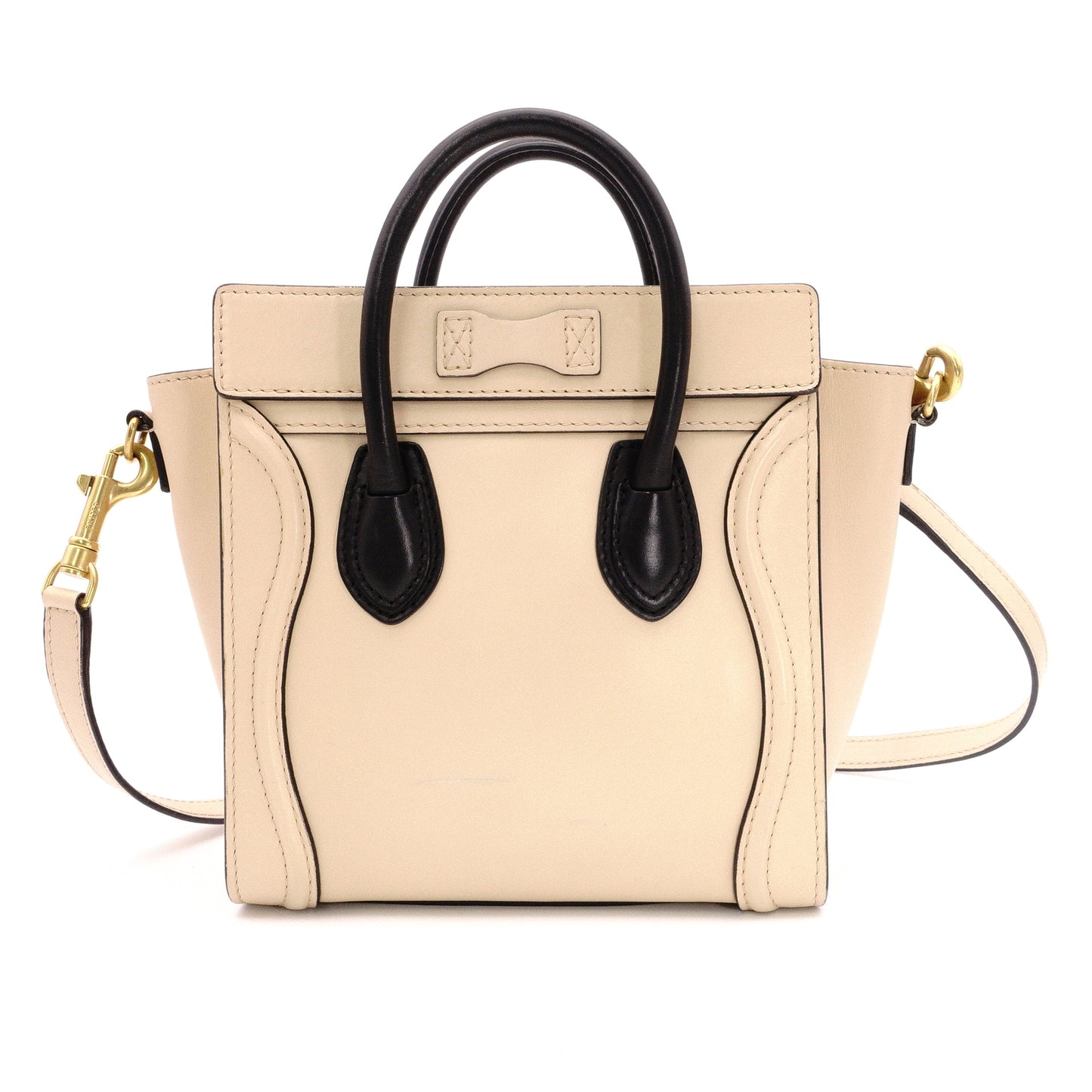 CELINE Luggage Nano Shopper Handbag, Leather, Beige/Black, 2-Way Crossbody