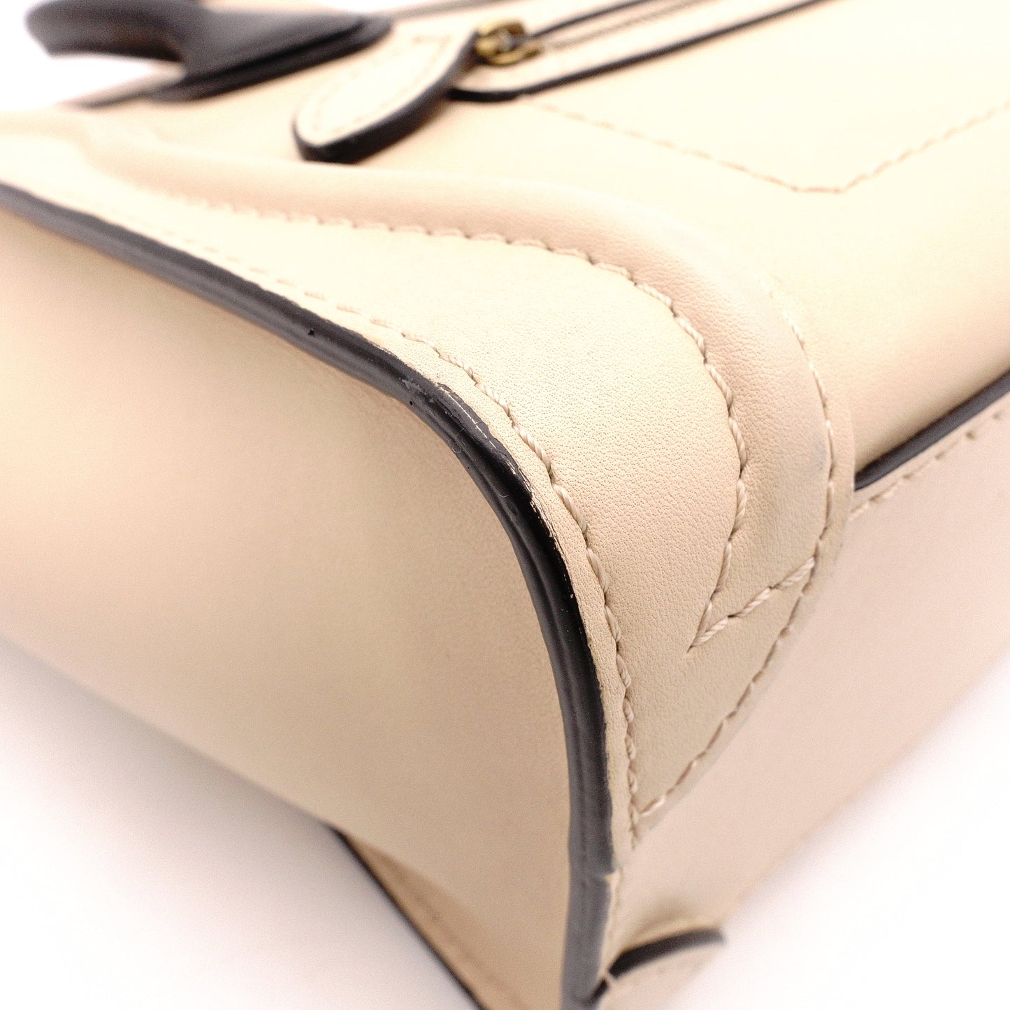 CELINE Luggage Nano Shopper Handbag, Leather, Beige/Black, 2-Way Crossbody