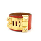 Hermès HERMES Collier de Chien Orange × Gold Bangle Bracelet Leather □Q Stamped 7-3-997
