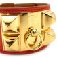 Hermès HERMES Collier de Chien Orange × Gold Bangle Bracelet Leather □Q Stamped 7-3-997
