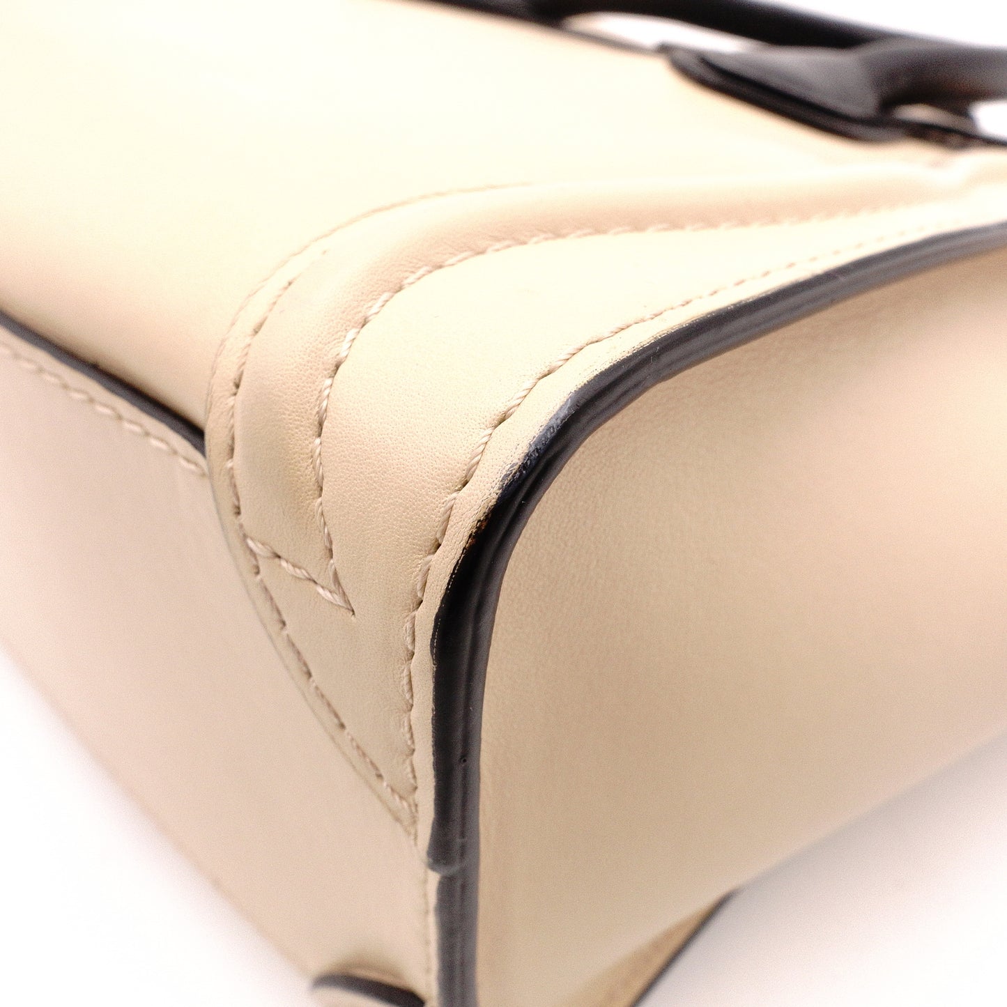 CELINE Luggage Nano Shopper Handbag, Leather, Beige/Black, 2-Way Crossbody