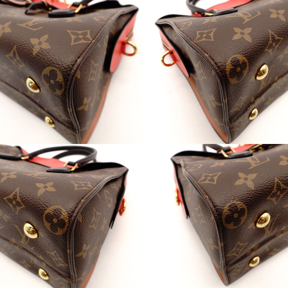 LOUIS VUITTON Tuileries Tote Bag 2-Way Brown × Red Handbag PVC Leather Monogram R801370