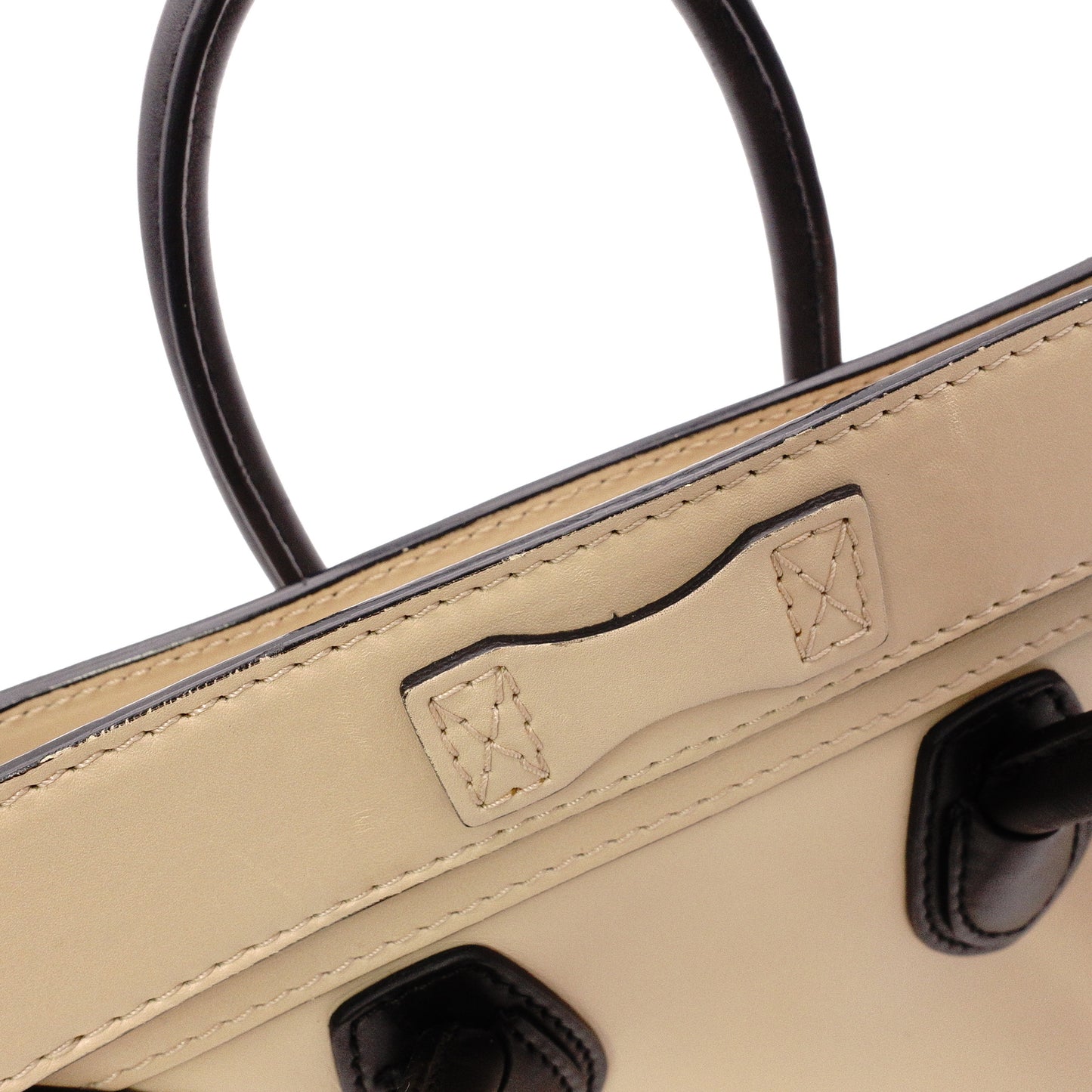 CELINE Luggage Nano Shopper Handbag, Leather, Beige/Black, 2-Way Crossbody