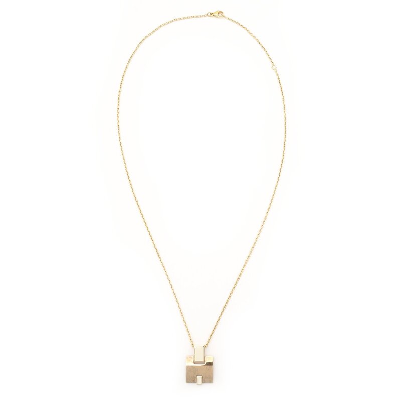 Hermès HERMES Irene Necklace Off-White × Gold H Logo H Ash 7-6-449