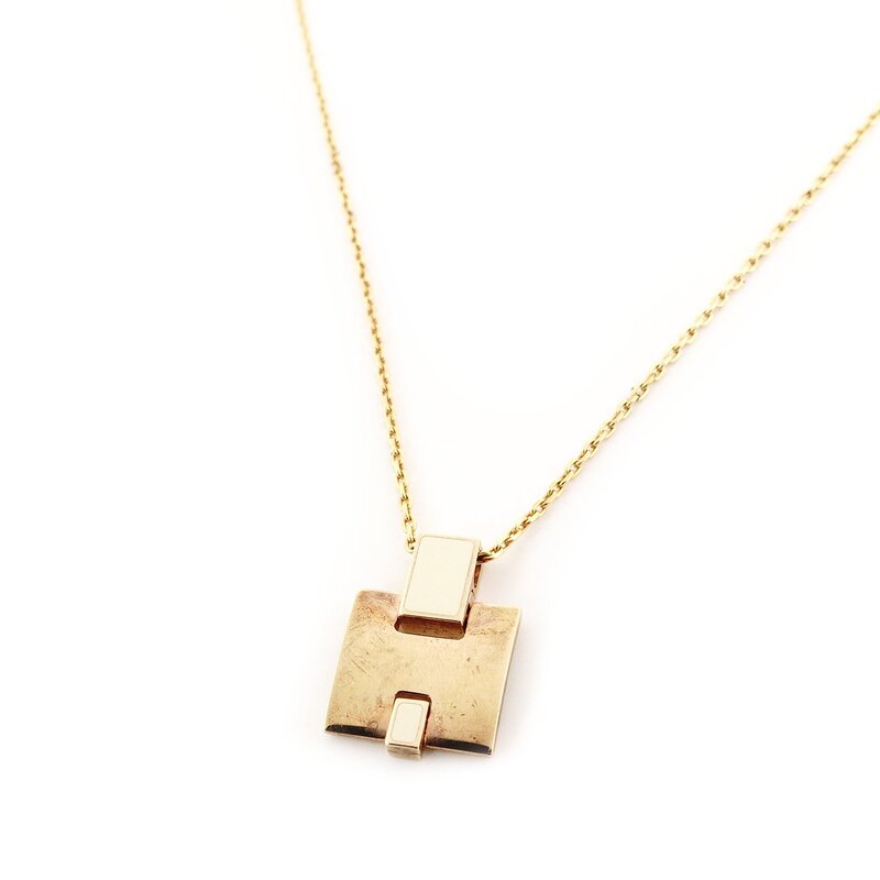 Hermès HERMES Irene Necklace Off-White × Gold H Logo H Ash 7-6-449
