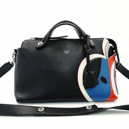 FENDI By the Way Handbag Bugs Limited Edition 2-Way Black Leather Shoulder Bag Apple R801630
