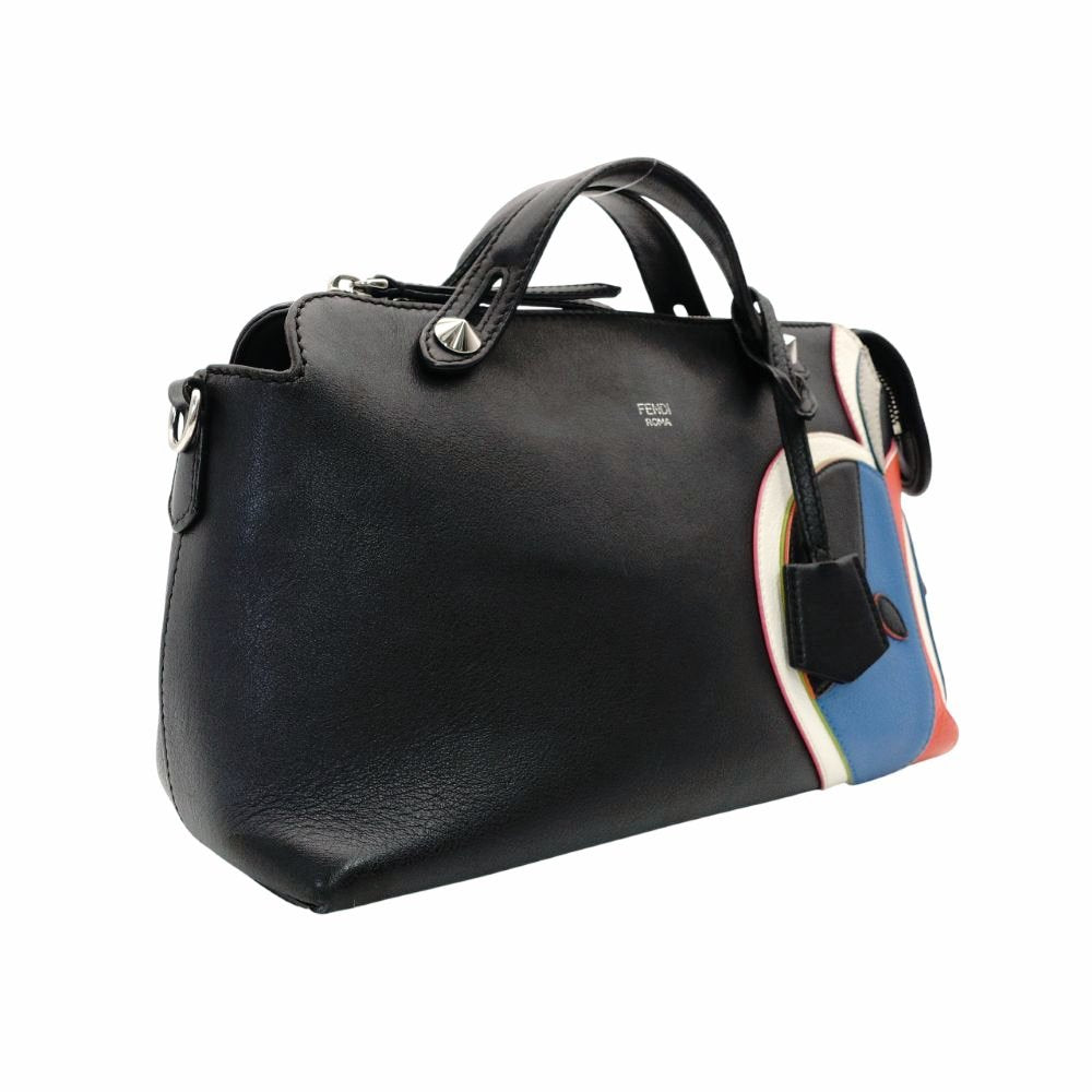FENDI By the Way Handbag Bugs Limited Edition 2-Way Black Leather Shoulder Bag Apple R801630