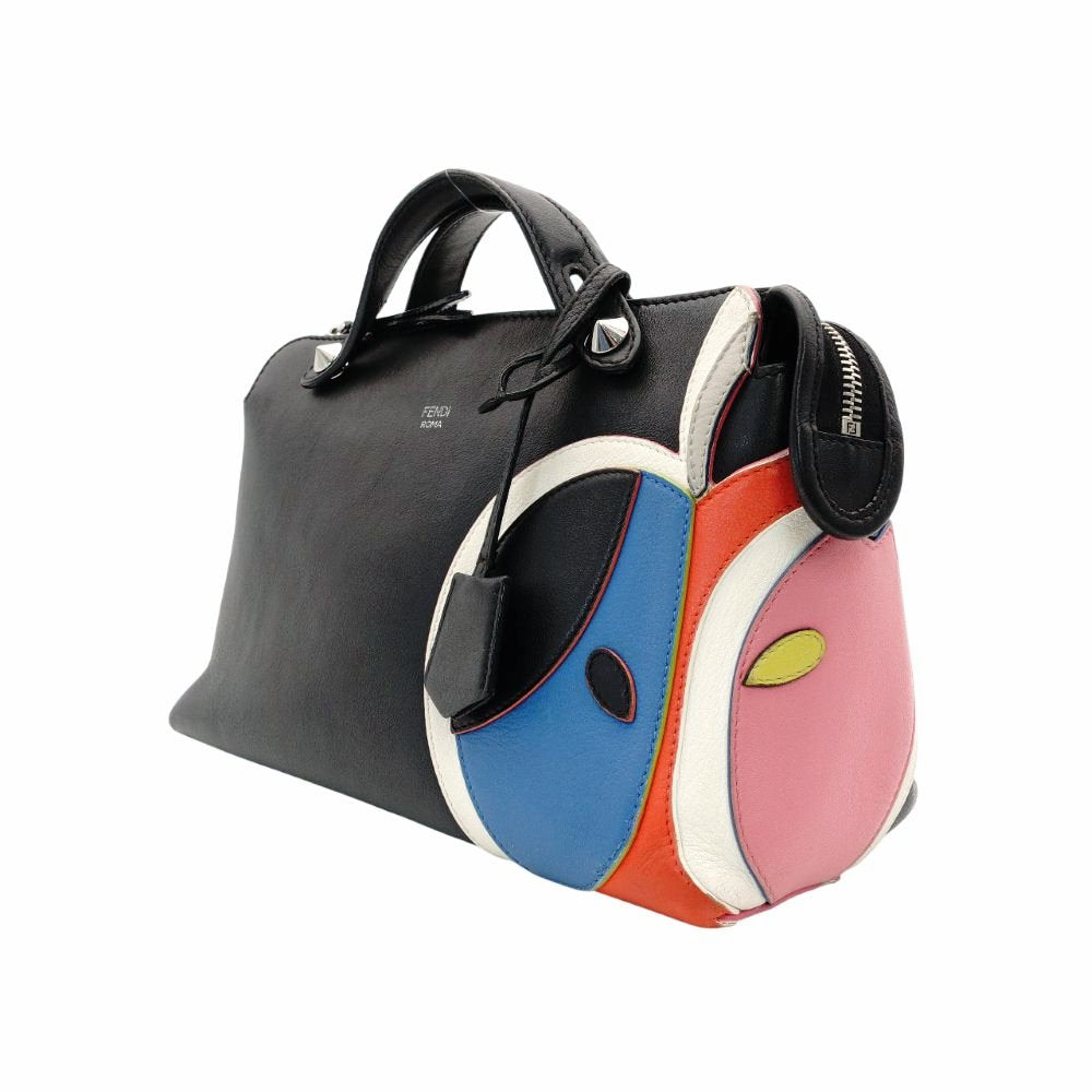 FENDI By the Way Handbag Bugs Limited Edition 2-Way Black Leather Shoulder Bag Apple R801630
