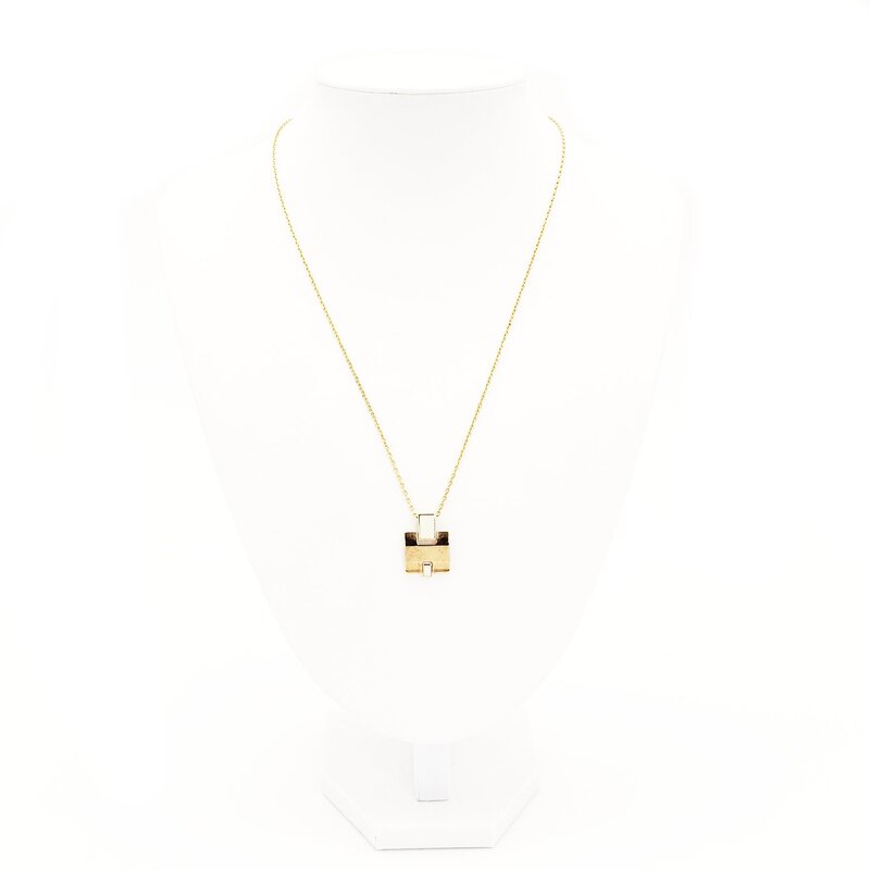 Hermès HERMES Irene Necklace Off-White × Gold H Logo H Ash 7-6-449